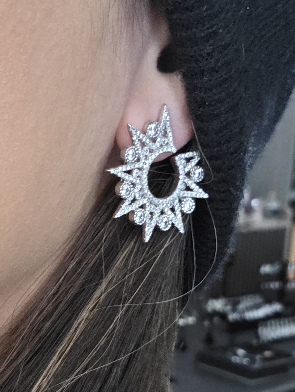 Sparkling Silver Sunburst Hoop Earrings - Women Jewelry